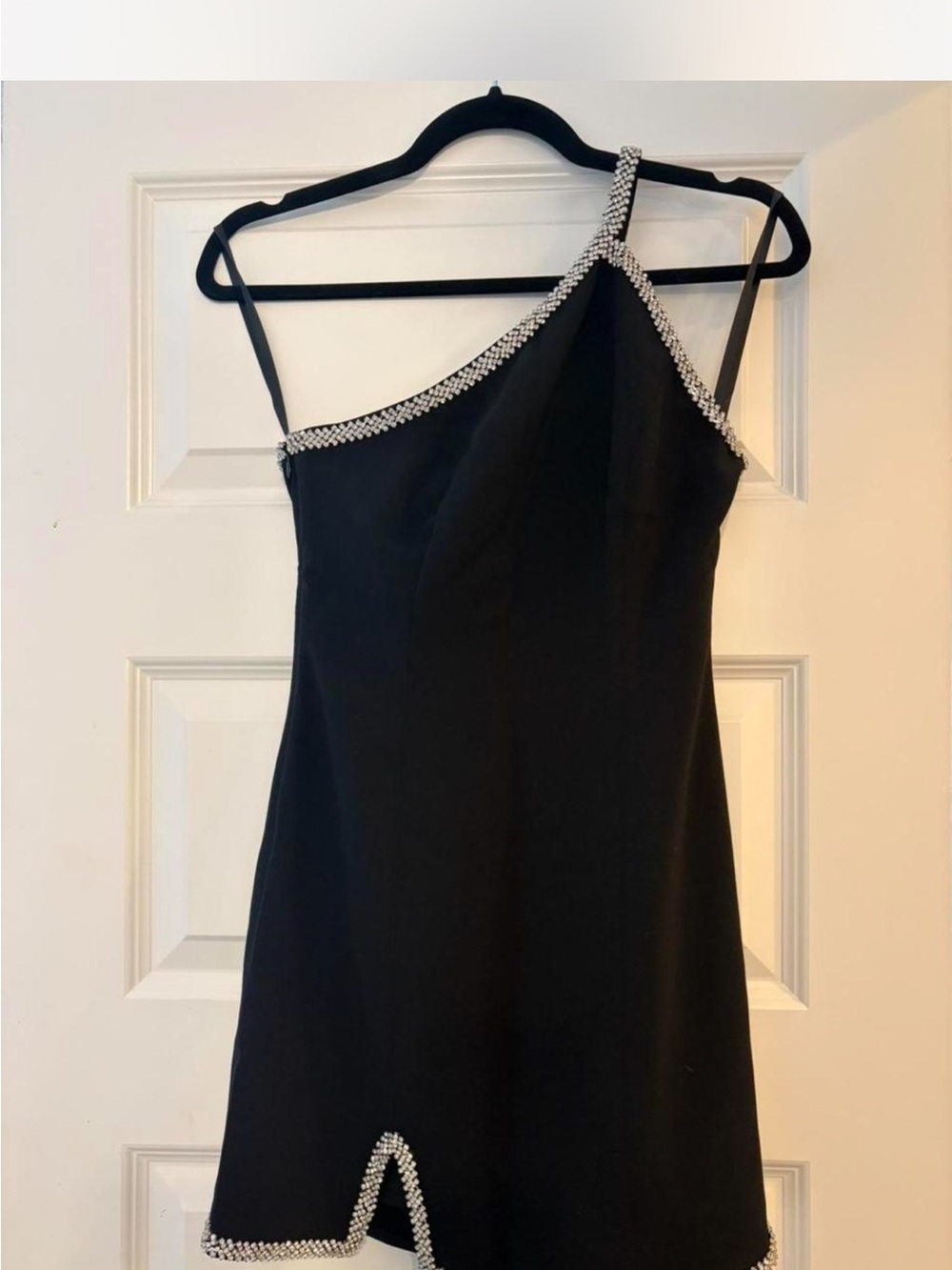 Lovers + Friends Black One-Shoulder Mini Dress with Rhinestone Trim M - Picture 5 of 6